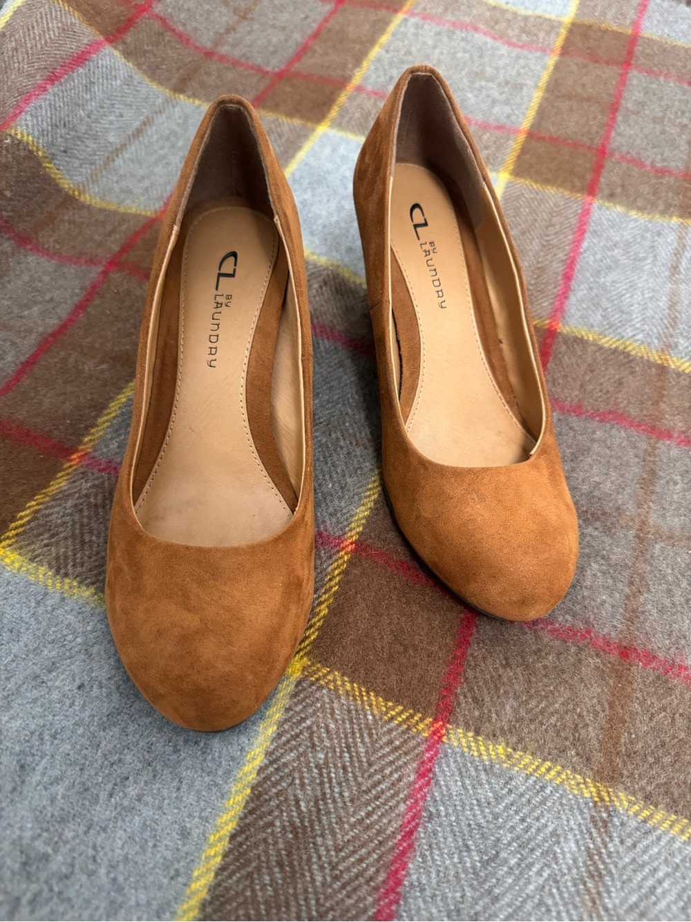 CL by Laundry Cognac Suede Round-Toe Heels
